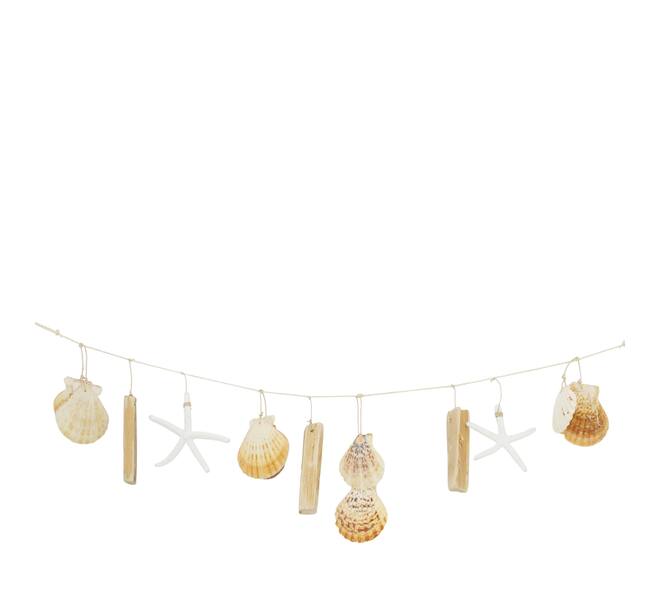 Garland driftwood with shells 10x2x70cm - Natural