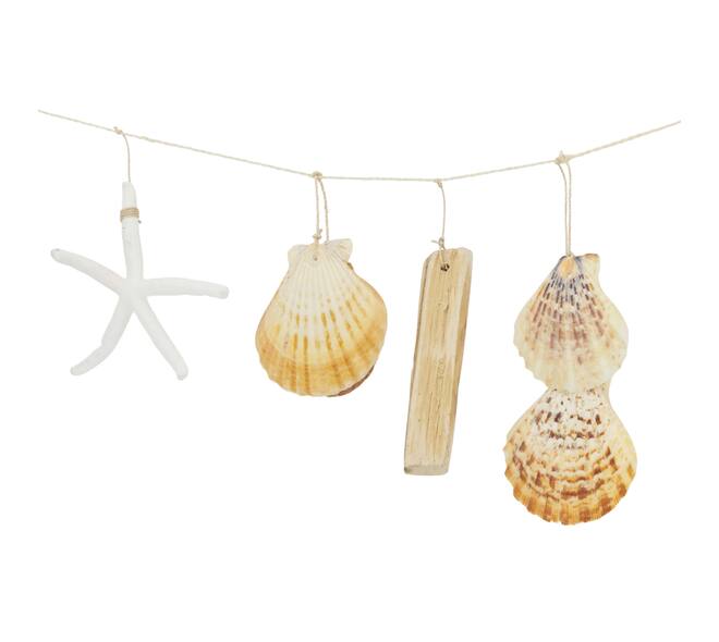 Garland driftwood with shells 10x2x70cm - Natural