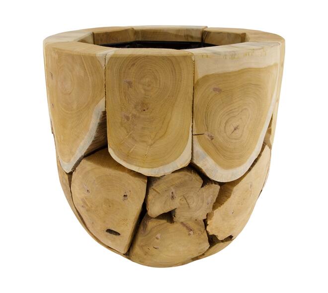 Planter teak wood with plastic 38x38x38cm - Natural