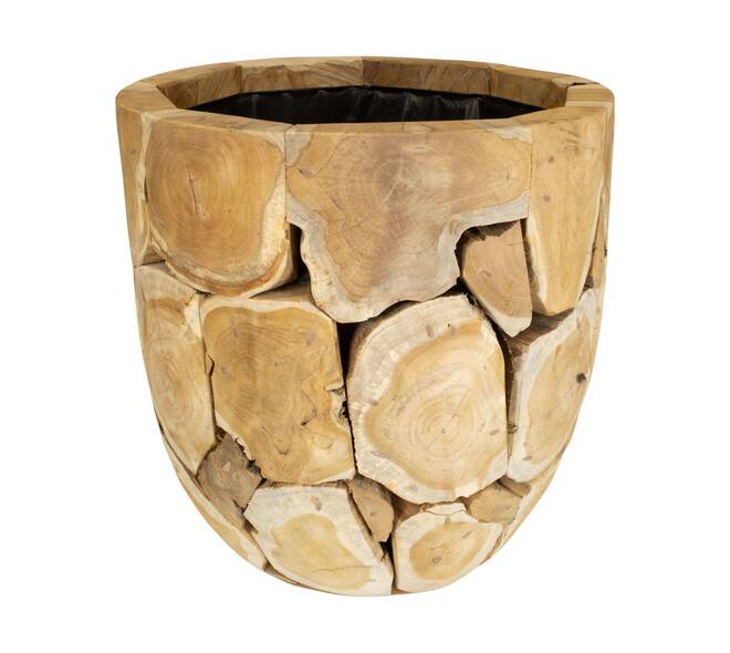 Planter teak wood with plastic 58x58x58cm - Natural