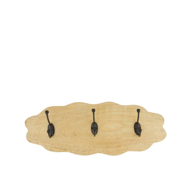 Coat rack mango wood with 3 hooks 48x18x9.5cm - Natural
