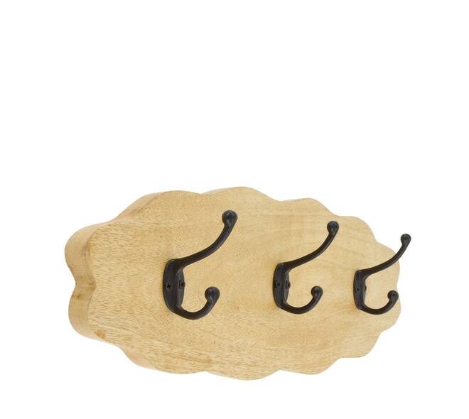 Coat rack mango wood with 3 hooks 48x18x9.5cm - Natural