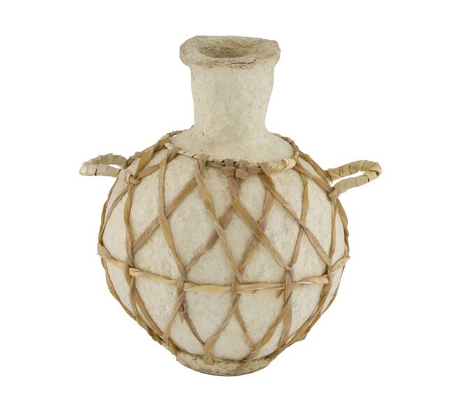 Vase round paper mache with handle 23x16x32cm - Cream