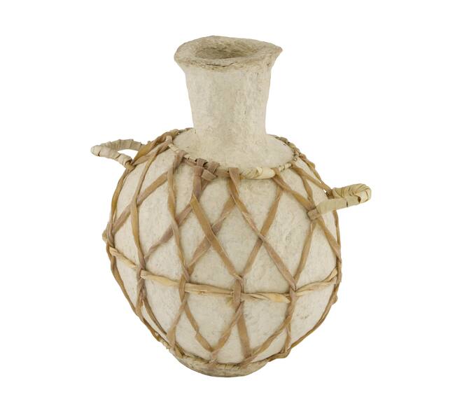 Vase round paper mache with handle 23x16x32cm - Cream