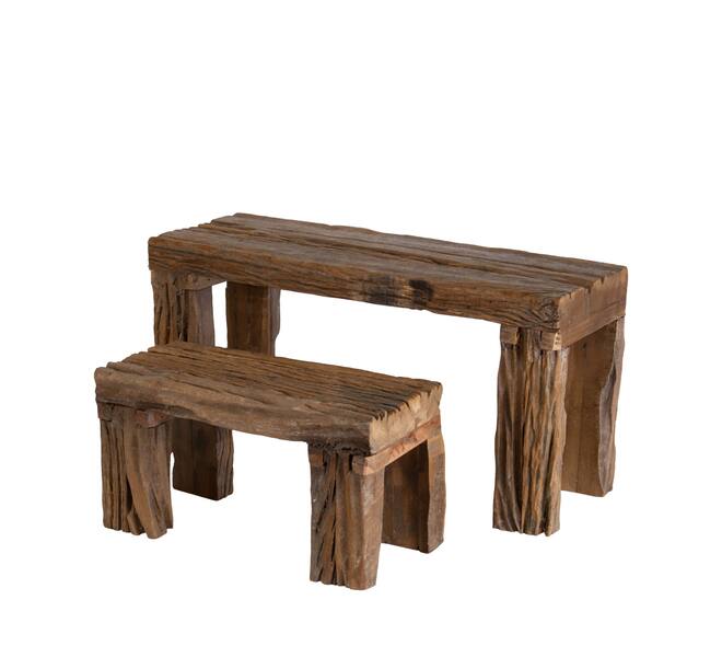 Side table rectangular reclaimed wood vintage 60x21x30cm S/2