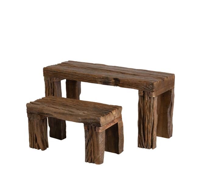 Side table rectangular reclaimed wood vintage 60x21x30cm S/2