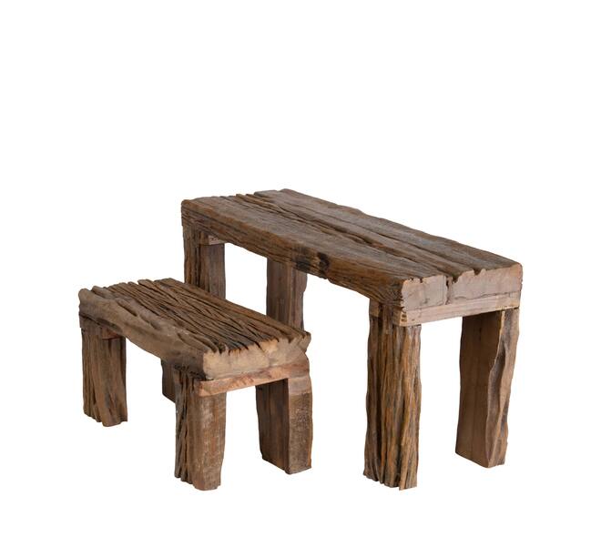 Side table rectangular reclaimed wood vintage 60x21x30cm S/2