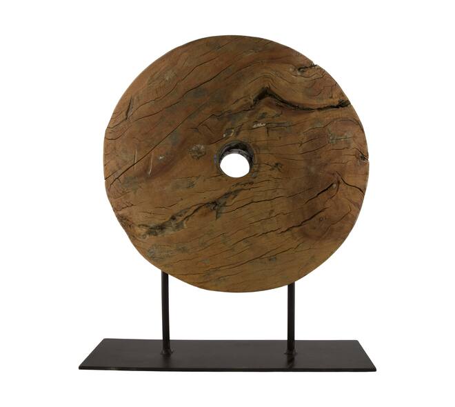 Statue round reclaimed wood vintage 40x12.5x40cm - Brown