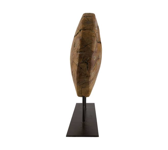 Statue round reclaimed wood vintage 40x12.5x40cm - Brown