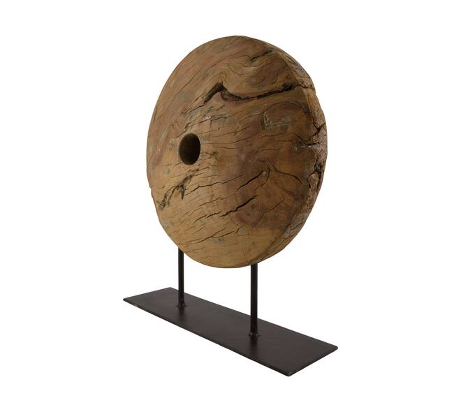 Statue round reclaimed wood vintage 40x12.5x40cm - Brown