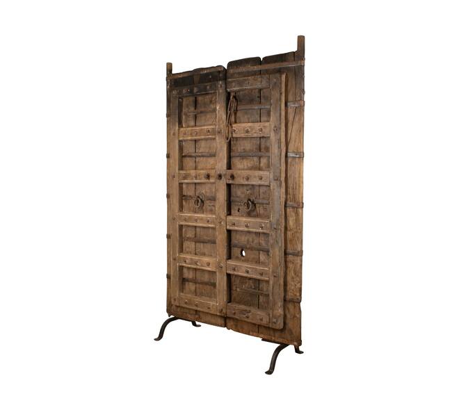 Door rectangular double reclaimed wood vintage 98x99x190cm - Cream