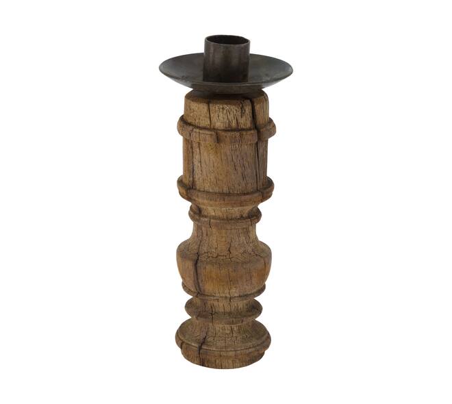 Pillar candle holder round reclaimed wood 6x6x15cm - Brown