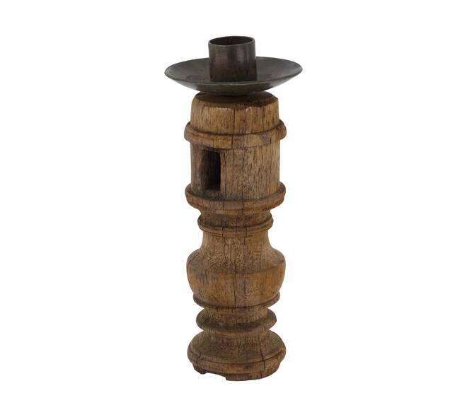 Pillar candle holder round reclaimed wood 6x6x15cm - Brown