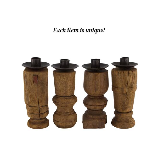 Pillar candle holder round reclaimed wood 6x6x15cm - Brown
