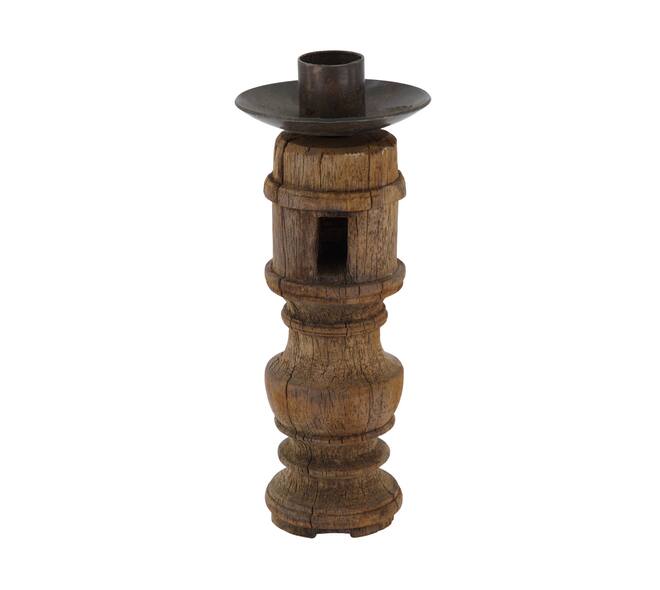 Pillar candle holder round reclaimed wood 6x6x15cm - Brown