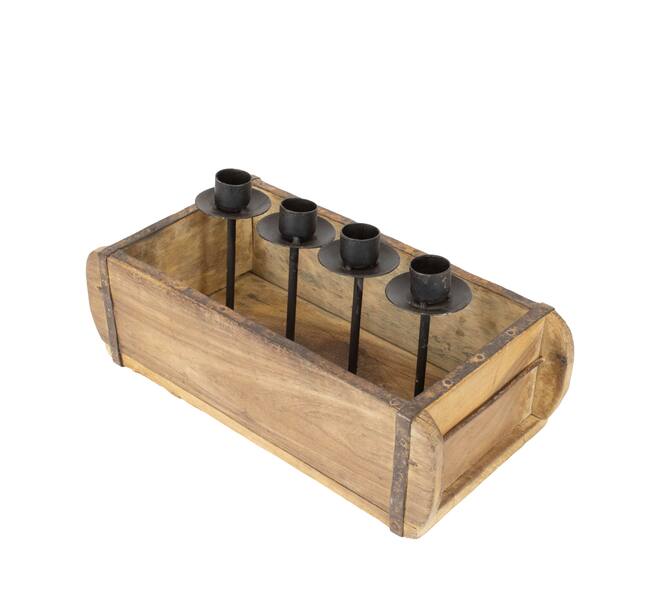 Dinnercandle holder brickmould reclaimed wood vintage 31x14x16cm - Natural