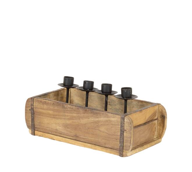 Dinnercandle holder brickmould reclaimed wood vintage 31x14x16cm - Natural