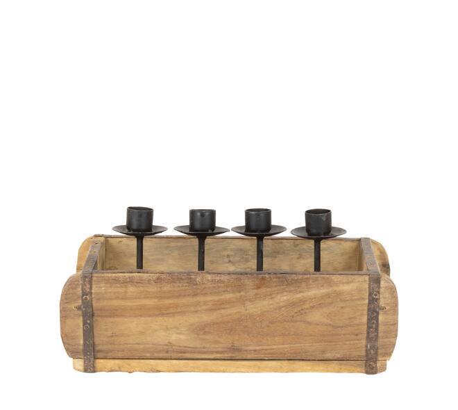 Dinnercandle holder brickmould reclaimed wood vintage 31x14x16cm - Natural