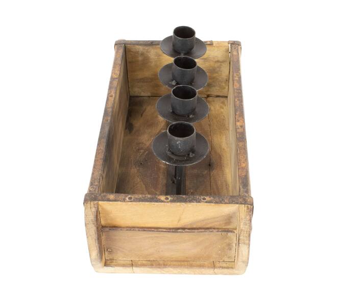 Dinnercandle holder brickmould reclaimed wood vintage 31x14x16cm - Natural