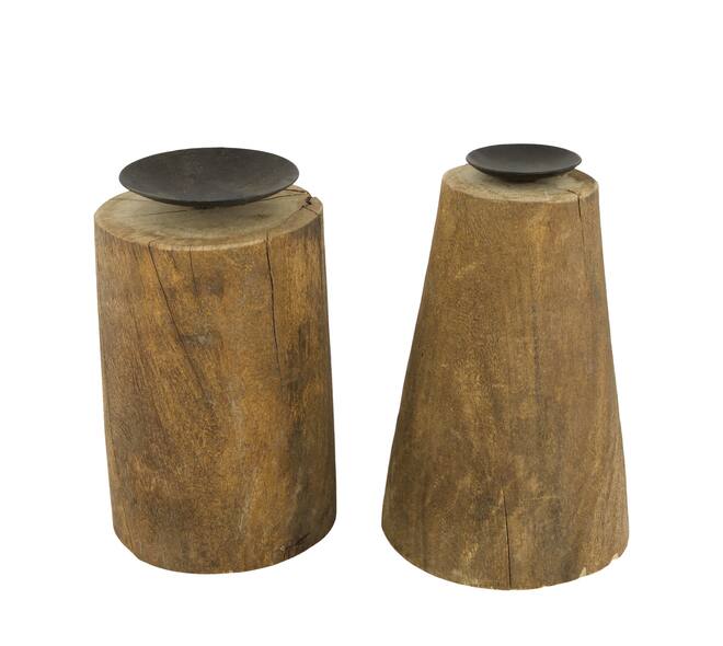 Pillar candle holder round reclaimed wood vintage 10x10x24cm A2 - Natural
