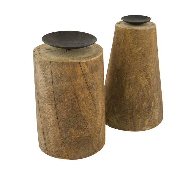 Pillar candle holder round reclaimed wood vintage 10x10x24cm A2 - Natural