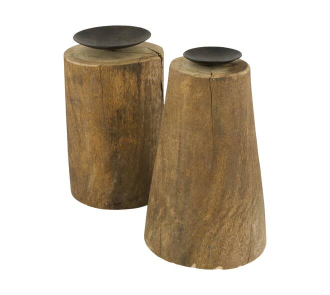 Pillar candle holder round reclaimed wood vintage 10x10x24cm A2 - Natural