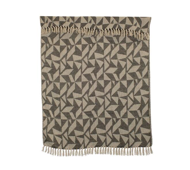 Plaid geometric print cotton 150x125x2cm - White