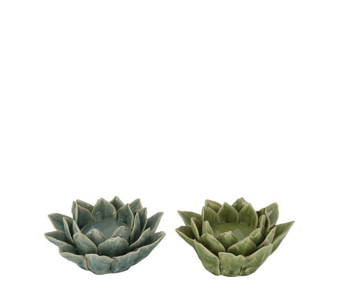 Tealight holder flower ceramic 15x15x6.5cm C2 - Blue