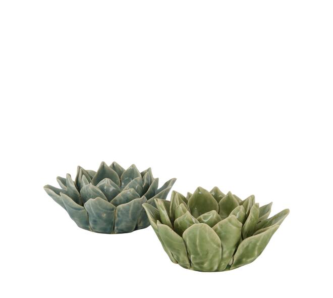Tealight holder flower ceramic 15x15x6.5cm C2 - Blue