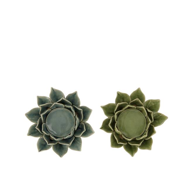 Tealight holder flower ceramic 15x15x6.5cm C2 - Blue
