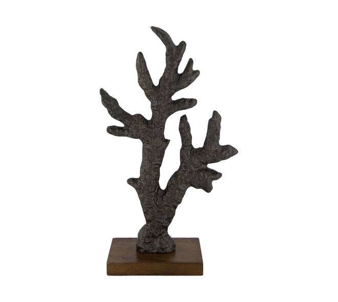 Statue with mango wood base aluminium 19x9x30cm - Brown
