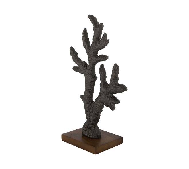 Statue with mango wood base aluminium 19x9x30cm - Brown