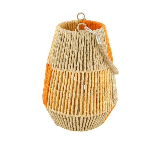 Lantern paper rope with glass 18x18x24cm - Orange
