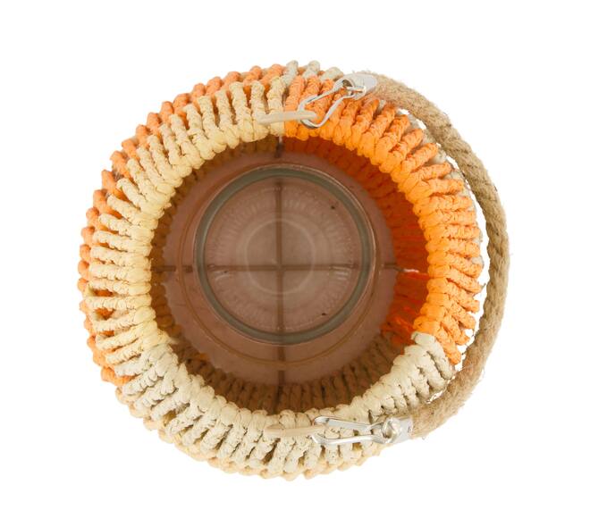 Lantern paper rope with glass 18x18x24cm - Orange