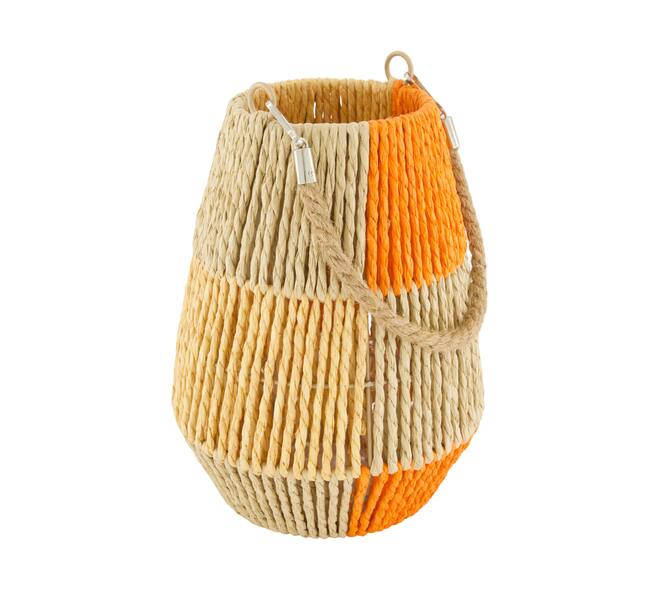 Lantern paper rope with glass 18x18x24cm - Orange