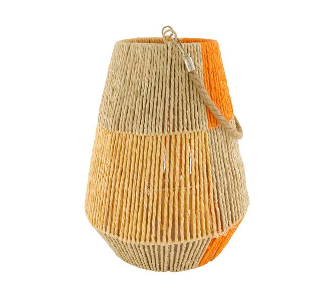 Lantern paper rope with glass 28x28x36cm - Orange