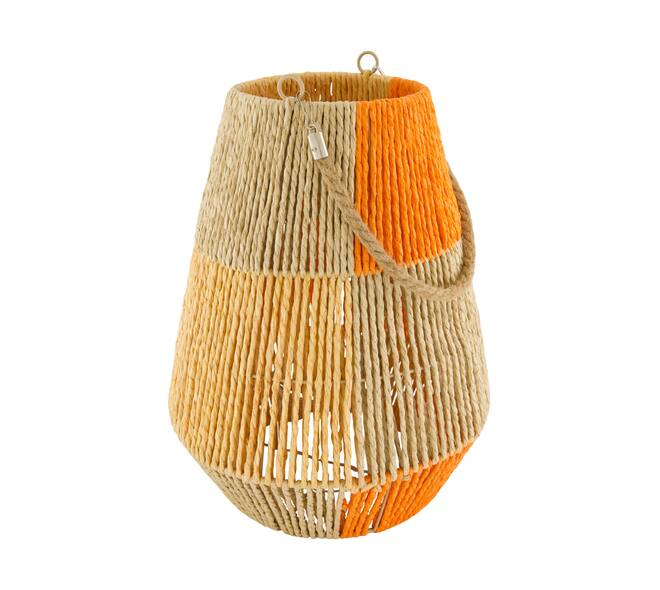 Lantern paper rope with glass 28x28x36cm - Orange
