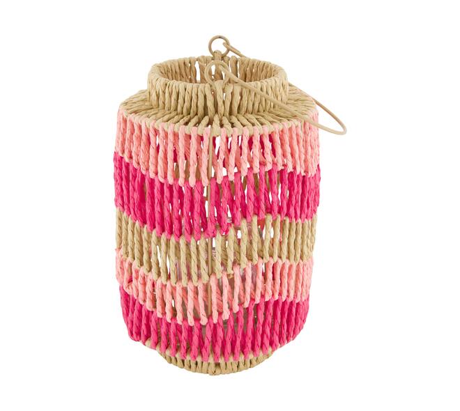 Lantern paper rope with glass 17.5x17.5x26cm - Pink