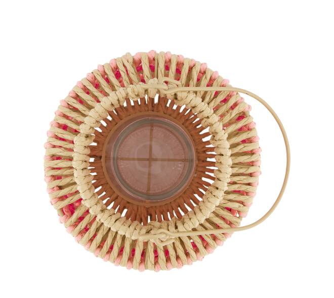 Lantern paper rope with glass 17.5x17.5x26cm - Pink