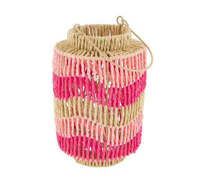 Lantern paper rope with glass 17.5x17.5x26cm - Pink