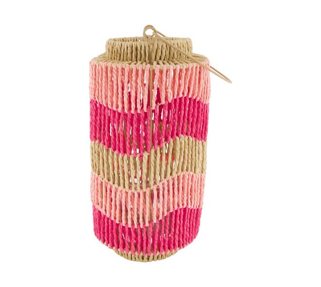 Lantern paper rope with glass 18.5x18.5x35cm