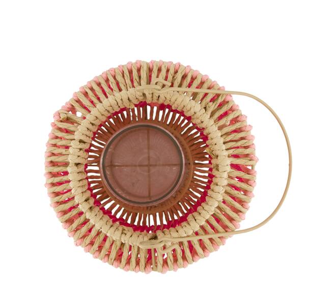 Lantern paper rope with glass 18.5x18.5x35cm