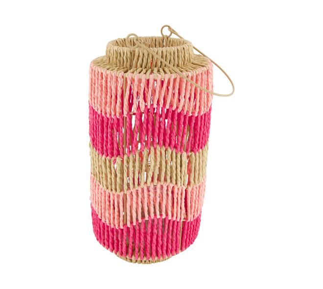 Lantern paper rope with glass 18.5x18.5x35cm