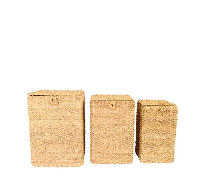 Basket square with lid seagrass 38x38x54cm  - Natural