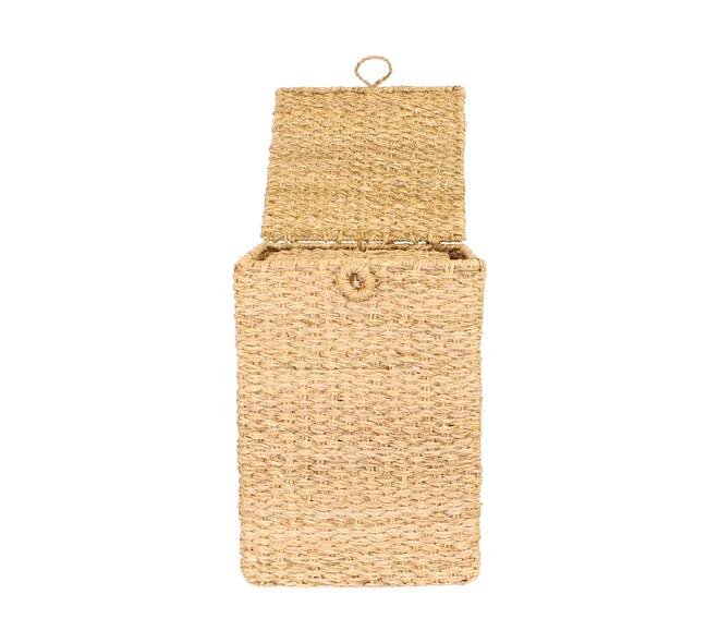 Basket square with lid seagrass 38x38x54cm  - Natural
