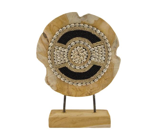 Statue round teak wood on stand 28x8x38cm - Natural