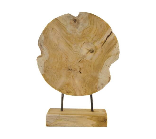 Statue round teak wood on stand 28x8x38cm - Natural