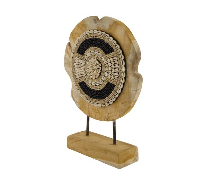 Statue round teak wood on stand 28x8x38cm - Natural