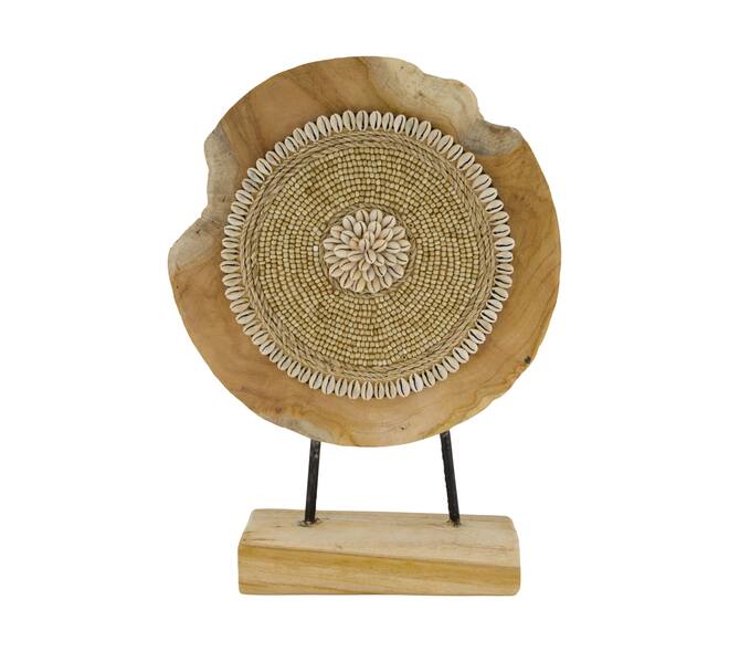 Statue round teak wood on stand 28x8x38cm - Natural