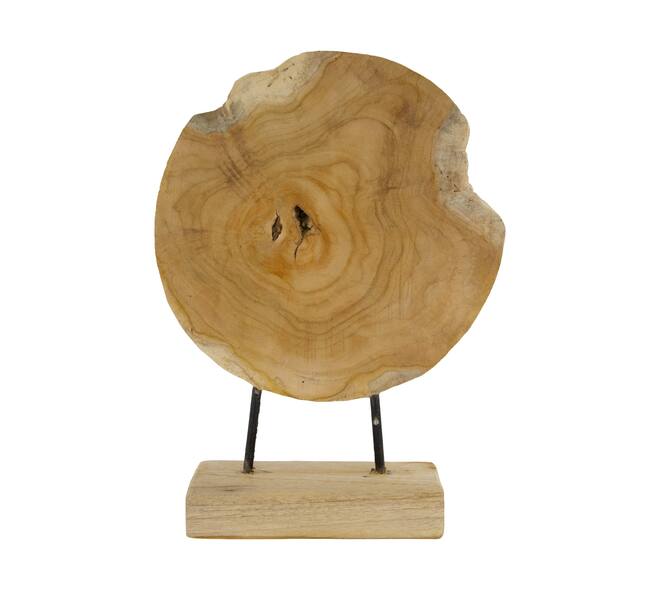 Statue round teak wood on stand 28x8x38cm - Natural